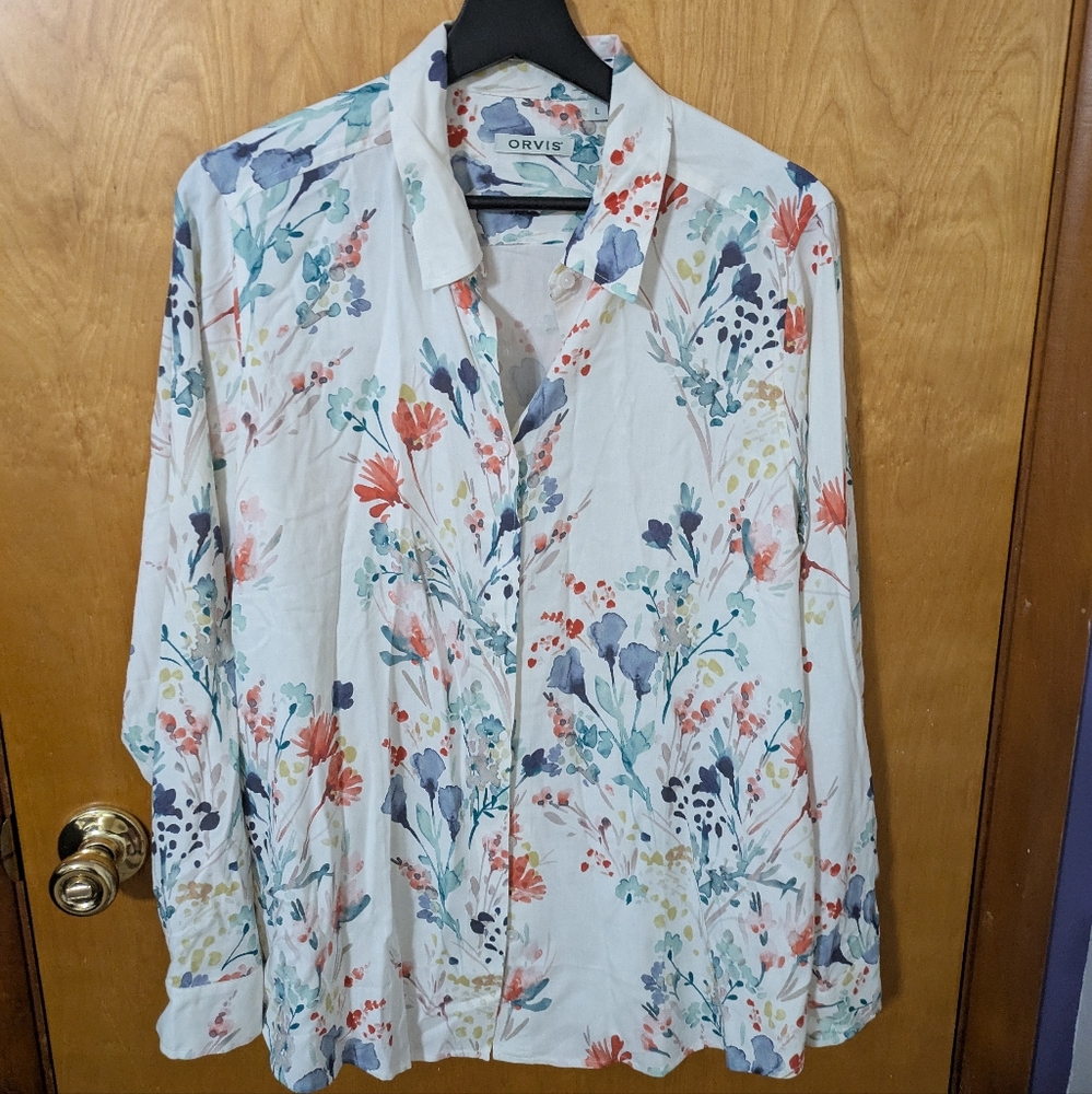 Orvis Floral Button Down Silk Shirt